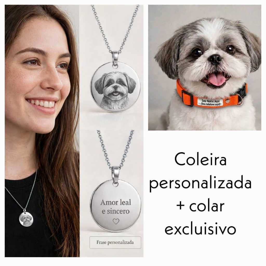 coleira para cachorro com colar exclusivo personalizado
