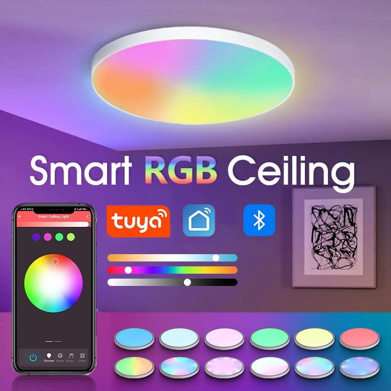 Plafon Luminária Inteligente RGB+CCT 24W Wi-Fi Luminária de Teto Alexa Google Tuya Bivolt