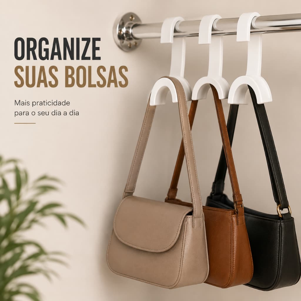 Organizador Porta Bolsas para Cabideiro e Closet – Suporte Gancho para Bolsa