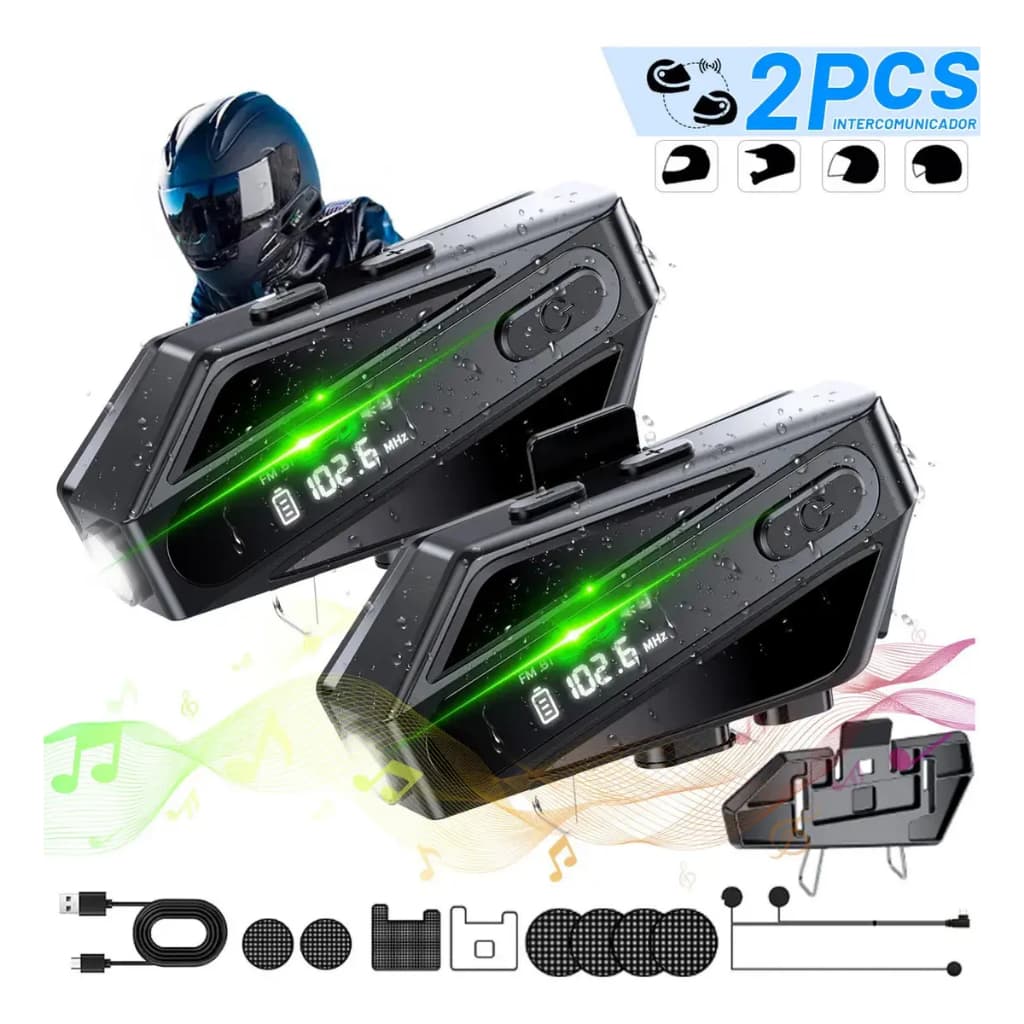 Par Intercomunicador Capacete Moto Kuerl Bluetooth Sem Fio 1000M Redução de ruído CVC 2 Unidades