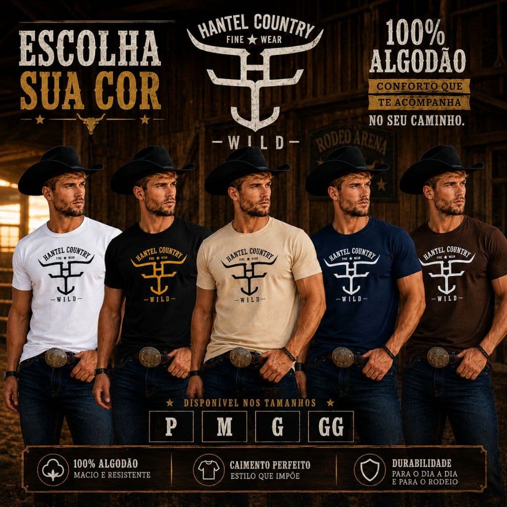 Camiseta Masculina 100% Algodão Premium Country Cowboy Rodeio Manga Curta Básica