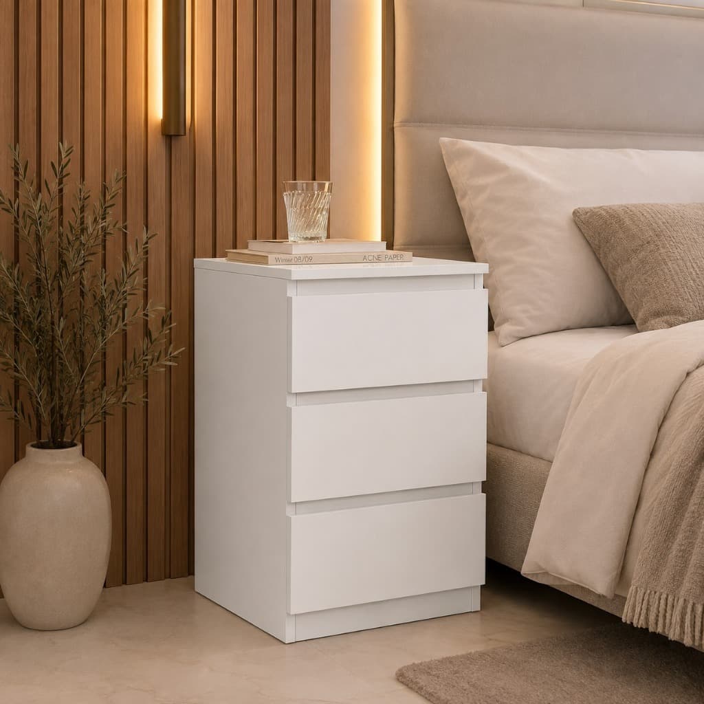 Mesa De Cabeceira Com 3 Gavetas Organizadoras Moderna Mesa Lateral Multiuso Compacta Para Quarto Sala Escritório