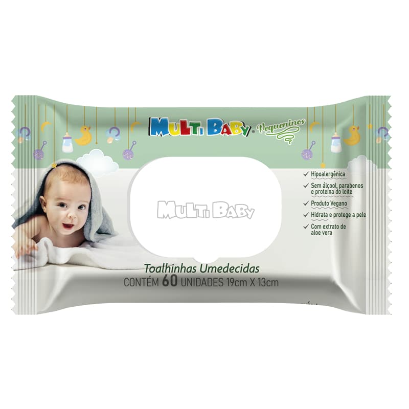 Lenço Umedecido Bebê Sem Álcool Kit até 12 Pacotes 60 Unidades Aloe Vera Pele Sensível Multi Baby