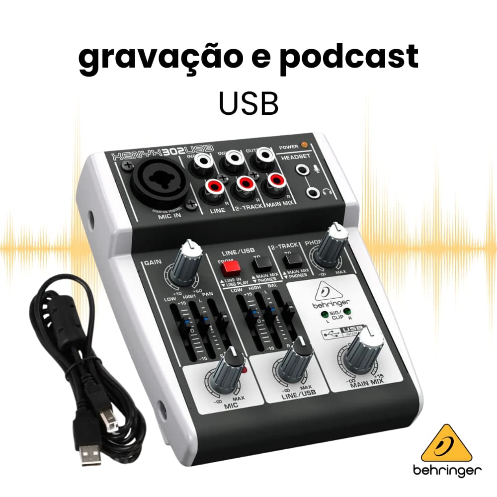 Mesa de Som Profissional Mesa de Som Behringer Xenyx 302USB Mixer Som Console