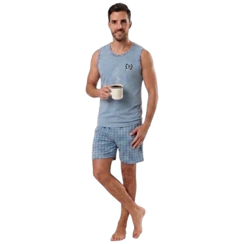 Pijama Masculino de Verão Conjunto de Dormir Regata  Calor Camisa e short Manga Curta