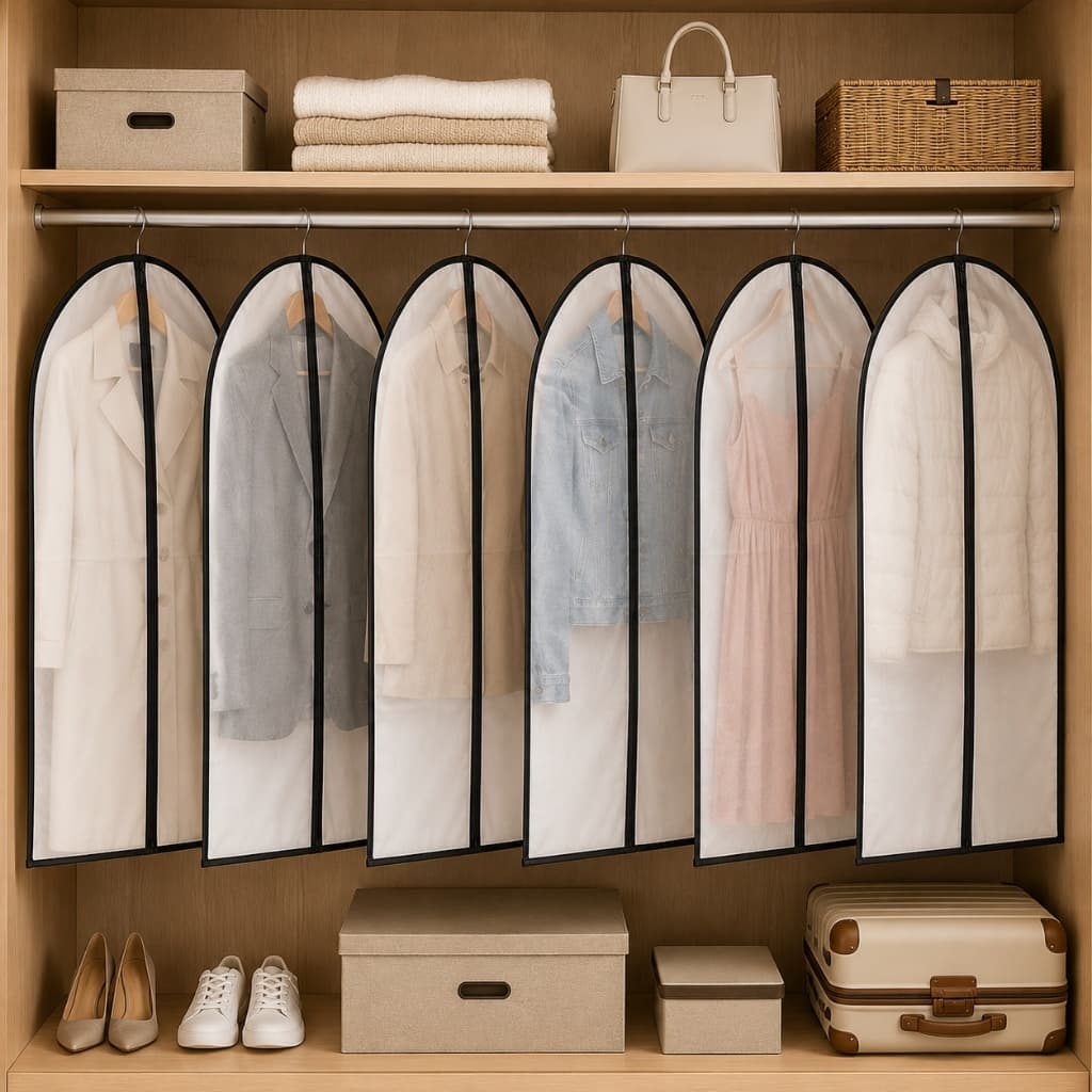 kit 6 Capas Protetora Terno e Roupas em GEral para Closet Guarda Roupa Antimofo Impermeavel Com Ziper 60x100cm Duradoura