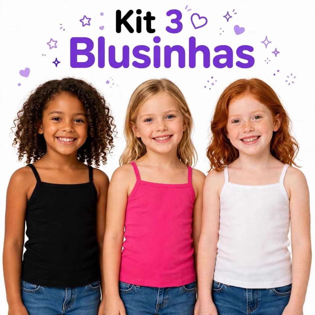 Kit 3 Blusas Regata Alcinha Infantil Menina Várias Cores Blusinhas Alcinha Básica