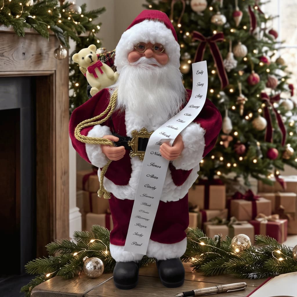 Enfeite Decoração Para Mesa Arvore De Natal Papai Noel Lista Nomes Pelúcia Pé 30CM Presente Natalina