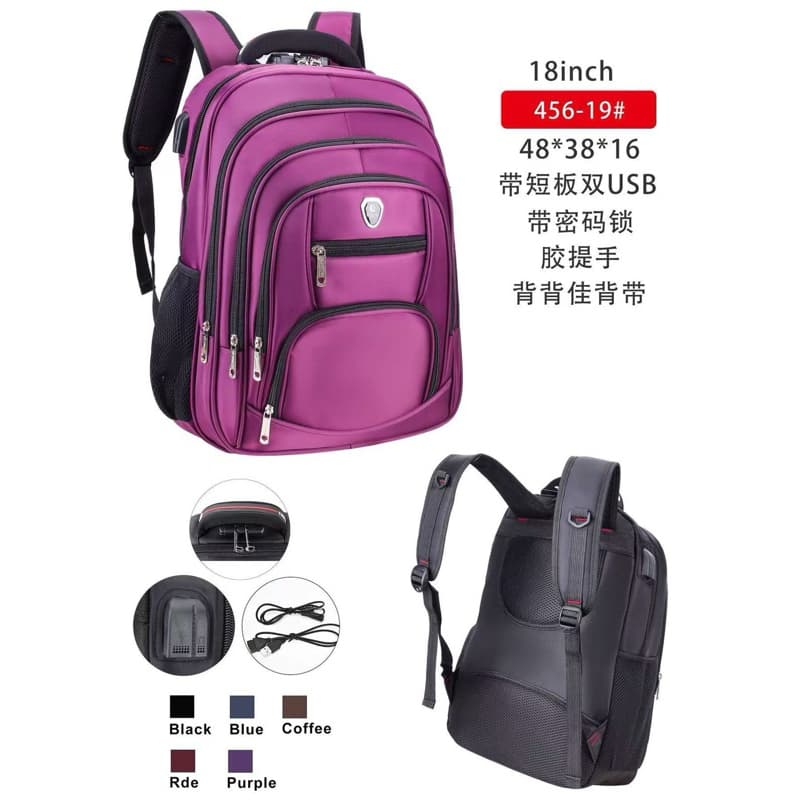 Mochila Impermeável com Cadeado Senha USB 18" Alça Ergonômica Grande Capacidade Notebook Viagem