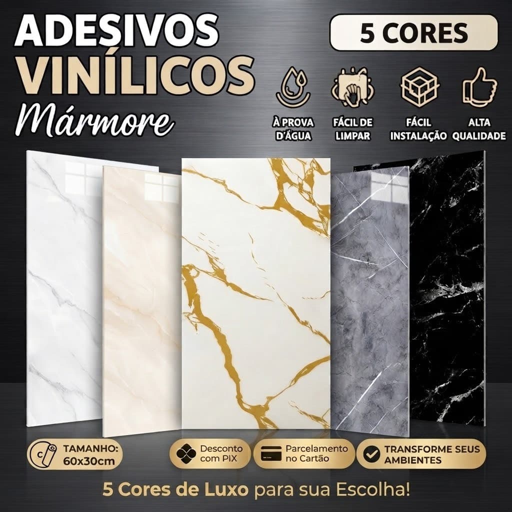 Kit 30 peças Paredes de mármore autoadesivas; Dimensões 60 cm x 30 cm; Sala de estar, quarto, banheiro, cozinha