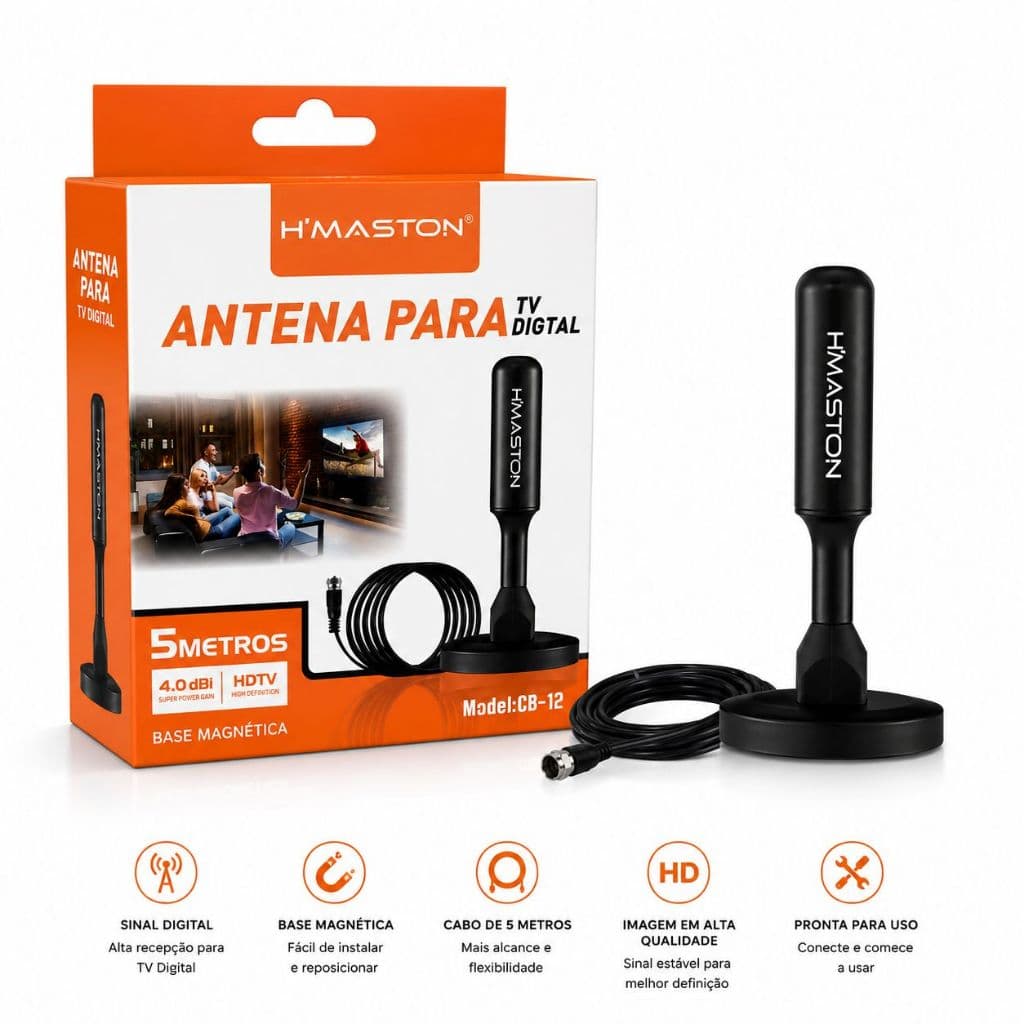 Antena Digital HDTV Interna Sinal Tv Com 3/5 Metros internos aprova D´agua