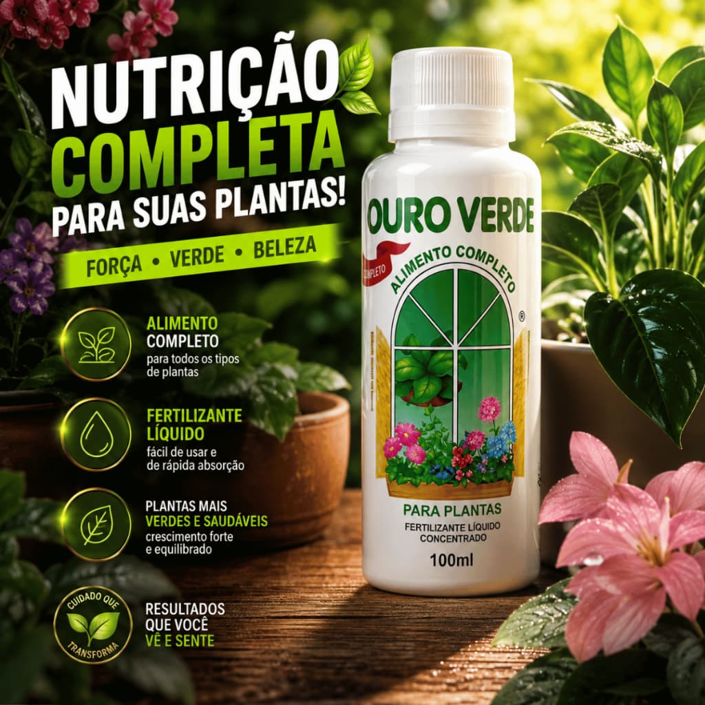 Fertilizante Ouro Verde 100ml Fertilizante Líquido Concentrado para Plantas e Flores 1 unid