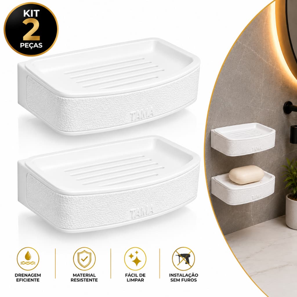 Kit 2 Saboneteiras Adesiva Sem Furo Banheiro Fixação 3M Forte