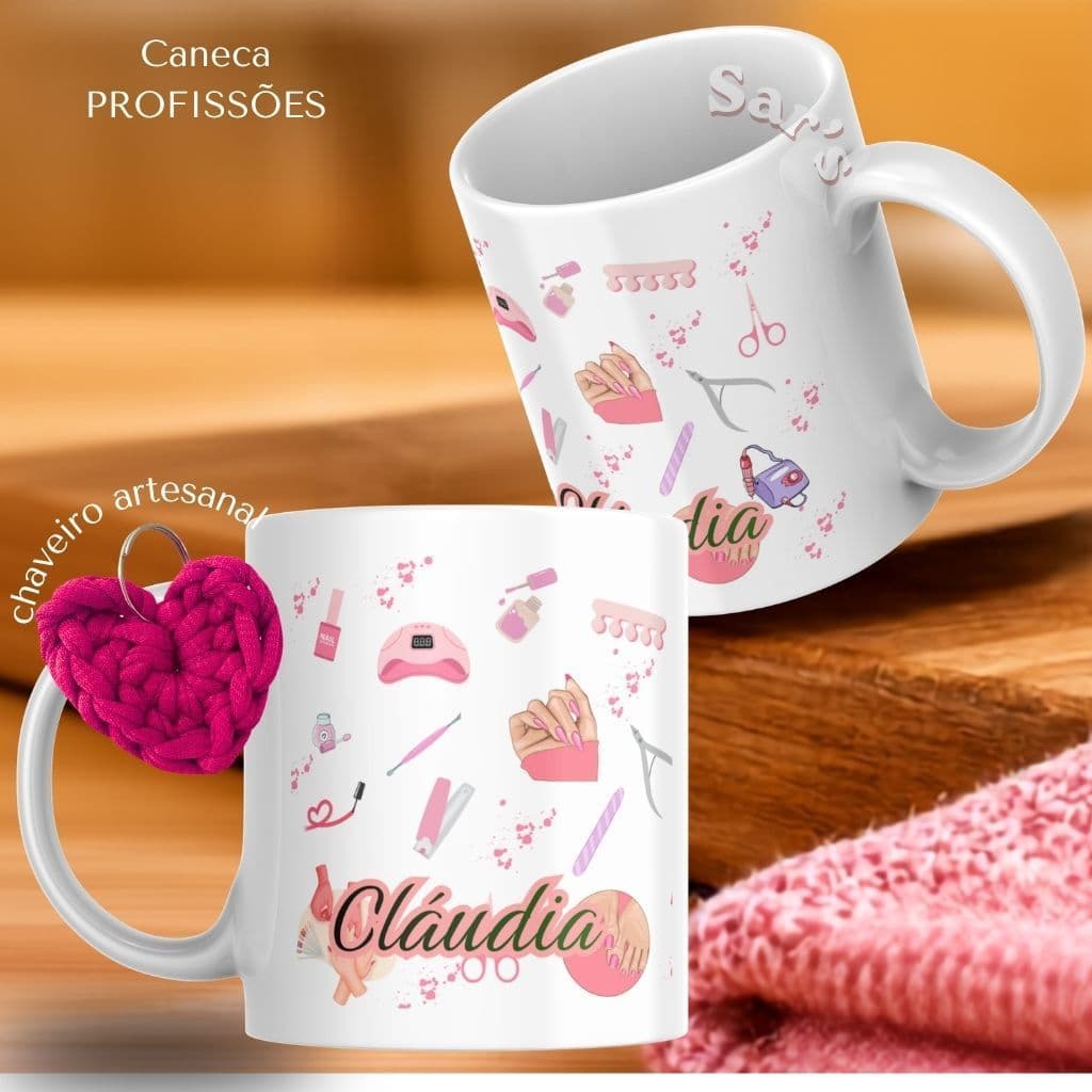 Kit Caneca Personalizada  Profissões + caixa para presente + chaveiro artesanal - Xícara 325ml