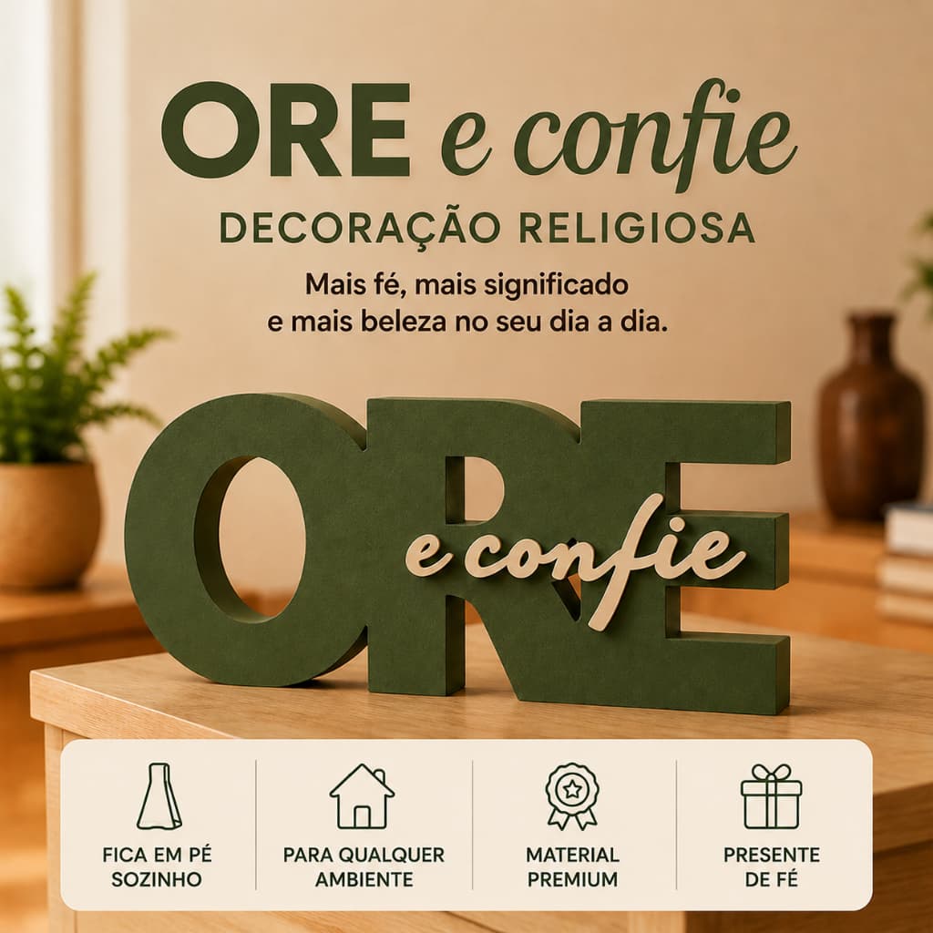 Ore e Confie Decoração Religiosa Letreiro Decorativo para Mesa Estante Sala Quarto Presente de Fé