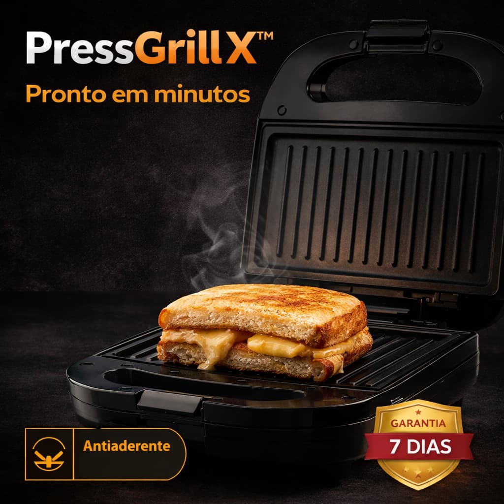PressGrillX™ Sanduicheira Grill Elétrica 2 em 1 Antiaderente Prensa Dupla 750W 127V