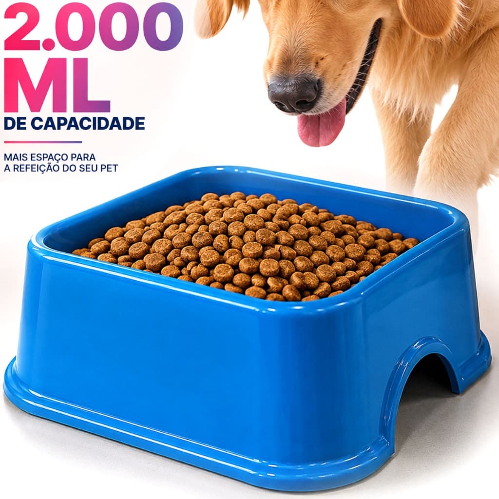 Comedouro Bebedouro Pet 2 Litros Quadrado Azul Furacão Pet Cães e Gatos