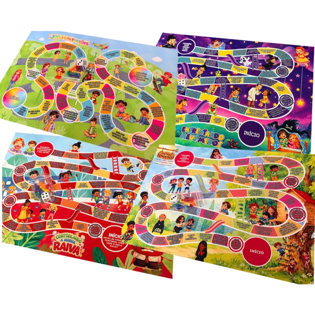 Kit 4 Jogos Terapêuticos Infantil – Emoções, Outras Emoções, Medos e Raiva – Psicólogos, Pais e Educadores