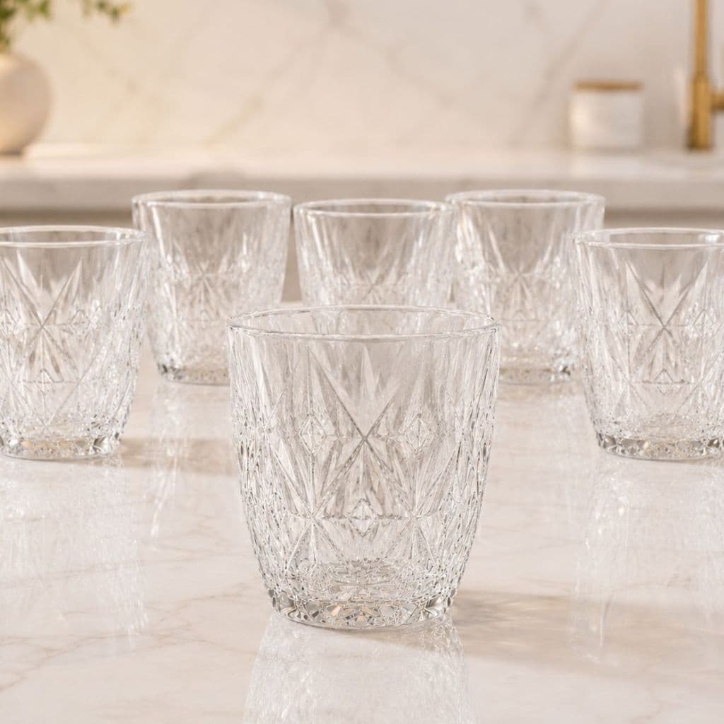 Jogo 6 Copos Baixos Diamond 300ml Vidro Grosso Diamante Luxo