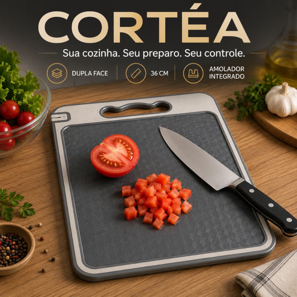 Tábua de Corte Dupla Face CORTÉA Resistente Durável para Cozinha Legumes Carnes e Alimentos