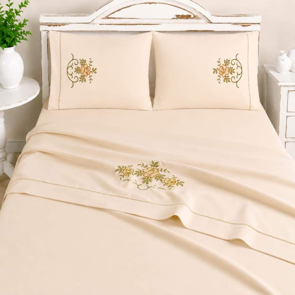 Jogo de Lençol Cama Casal Queen King Solteiro 4 e 3 Peças Bordado Algodão Ponto Palito