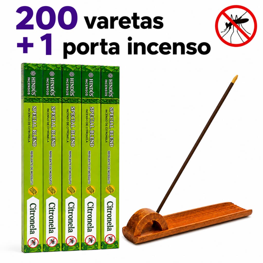 Incenso Natural Citronela Repelente Special Blend 25 Caixas Com 200 Varetas e 1 Porta Incenso Régua de Madeira