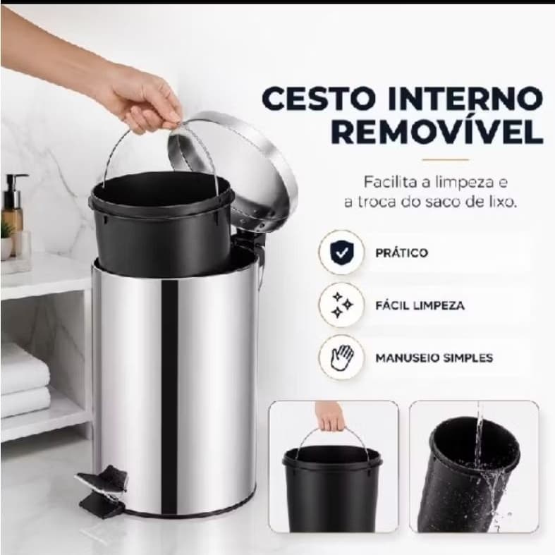 Lixeira Inox Com Pedal 3L e 5L Multiuso Tampa Silenciosa Banheiro Quartos Cozinha Escritório