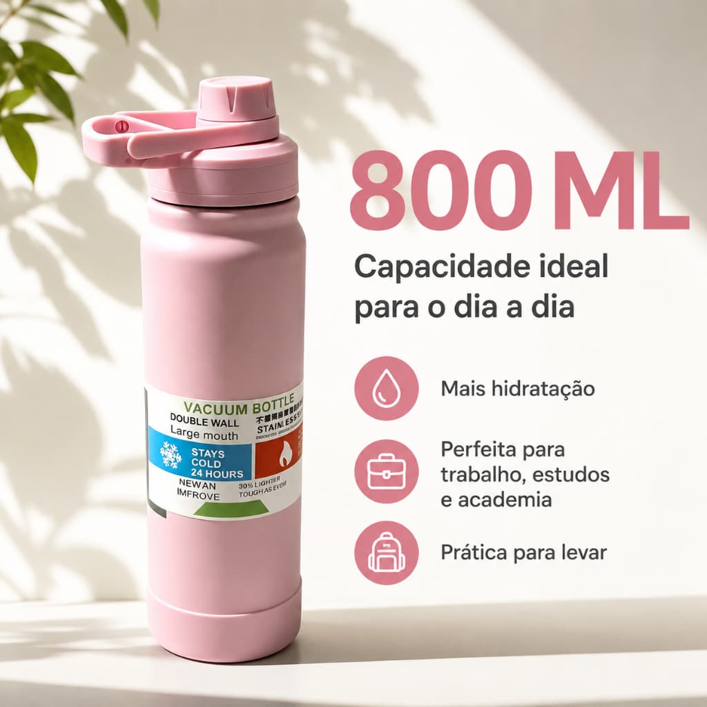 Garrafa Térmica Esportiva Isolamento Térmico Garrafa Térmica Grande 800ml Mantém Quente e Frio, À Prova de Vazamentos