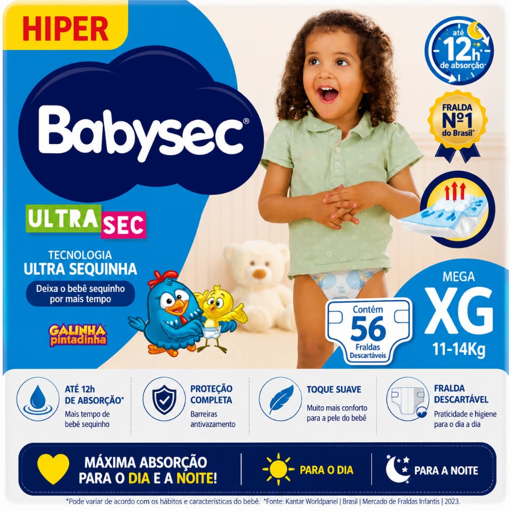 Fralda Babysec Galinha Pintadinha Hiper XG 60 Unidades
