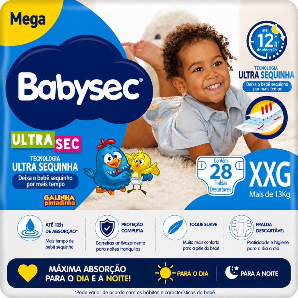 Fralda Babysec Galinha Pintadinha Mega XXG 28 Unidades