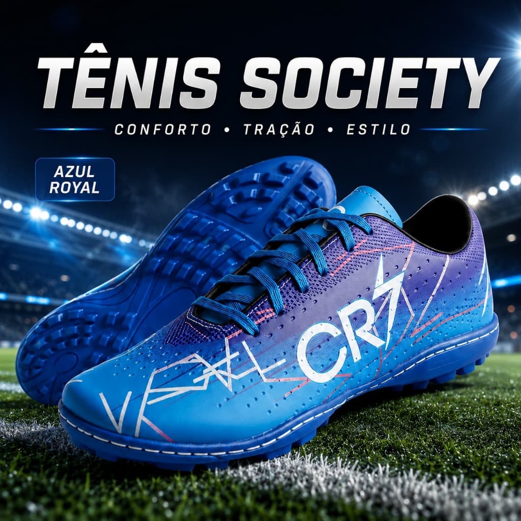 Chuteira Society Masculina para Futebol em Grama Sintética Leve Antiderrapante Confortável Esportiva