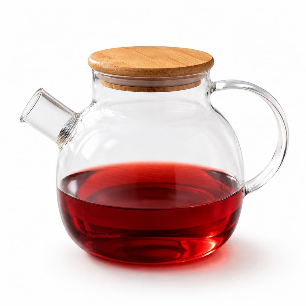 Chaleira Vidro 1 Litro Tampa Bambu Orgânico Chá Café Água Ervas Quentes