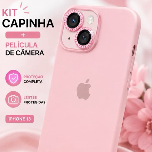 Kit Capinha para iPhone + Película de Proteção para Lente da Câmera