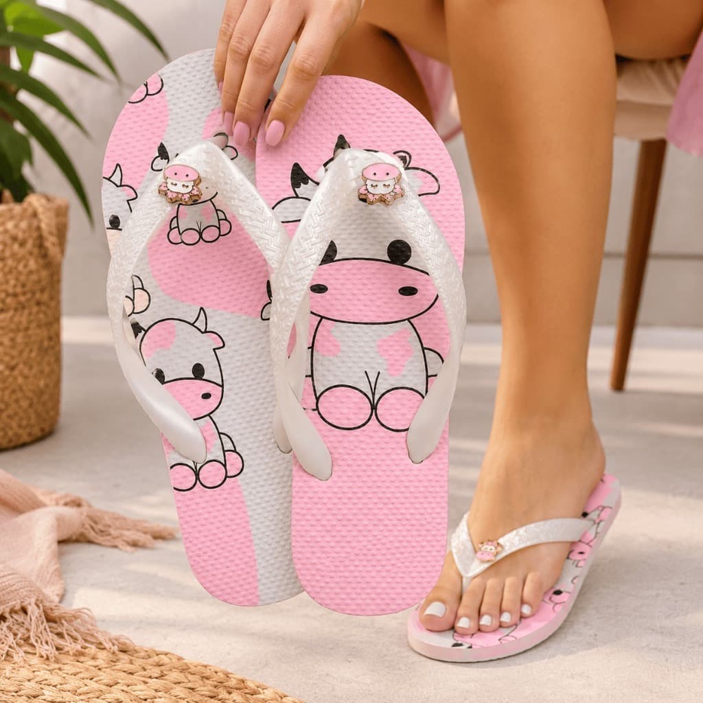 Chinelo Feminino de Borracha Estampado Macio Antiderrapante Confortável Leve Resistente 33/34 a 39/40