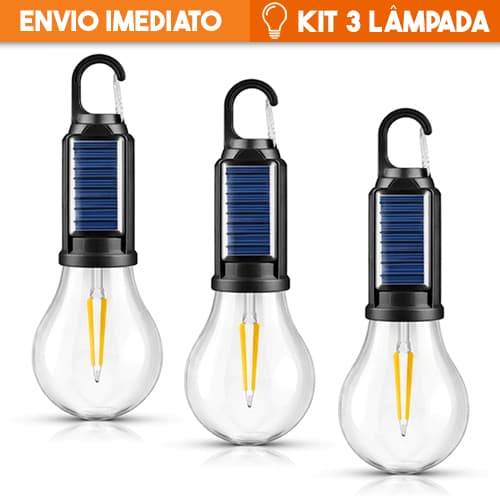 Lâmpada LED Solar Recarregável USB-C Portátil Camping Emergência com Gancho