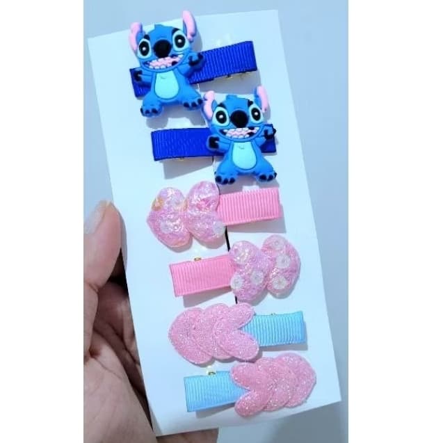 kit 6 presilhas de cabelo infantil/ presilhas Stitch/hair clips/laço de cabelo infantil