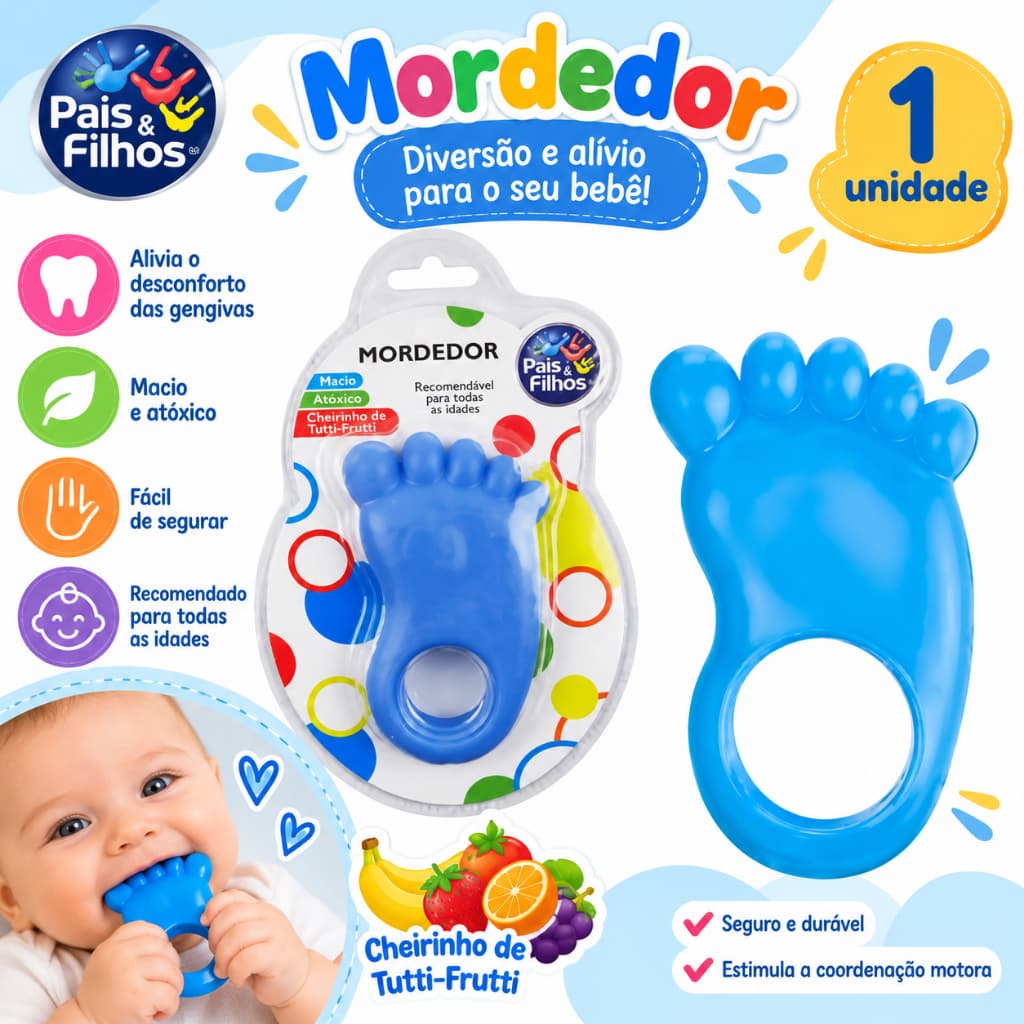 Mordedor Macio Pezinho Gengiva Azul – Pais e Filhos