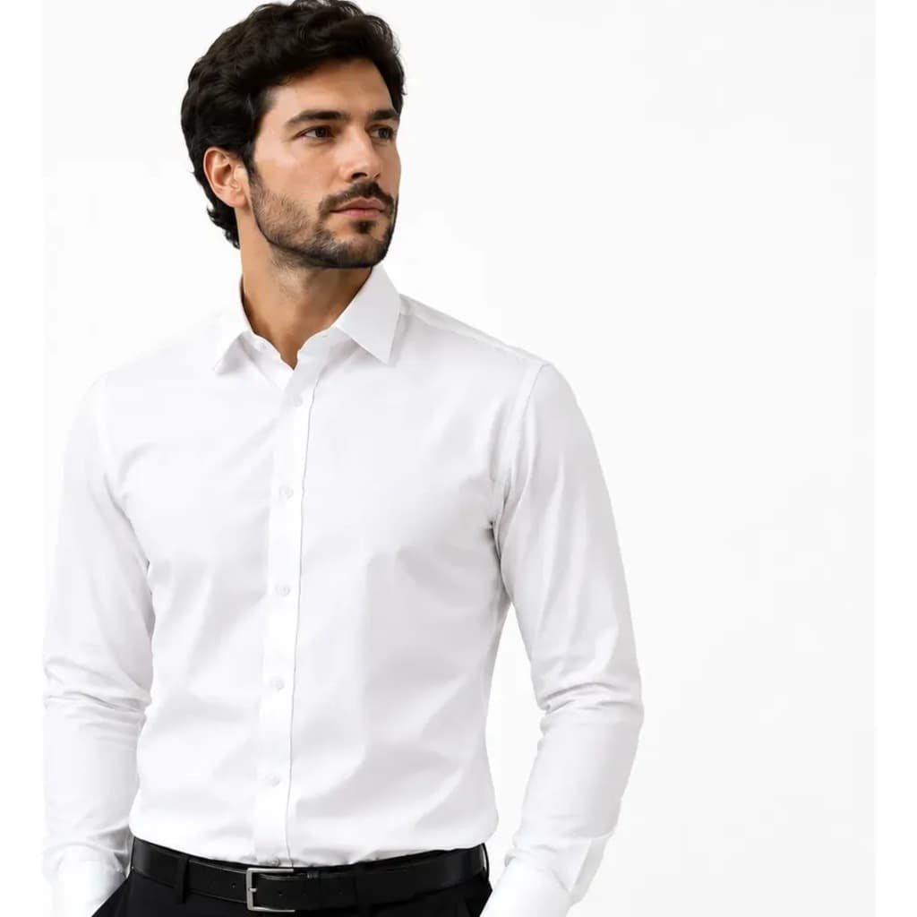 Camisa Social Masculina Slim Fit Punho Duplo Sem Abotoadura Manga Longa Trabalho Casamento