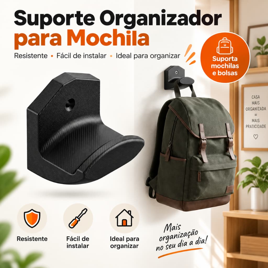 Suporte Organizador de Parede para Mochila e Bolsa | Gancho Resistente Compacto