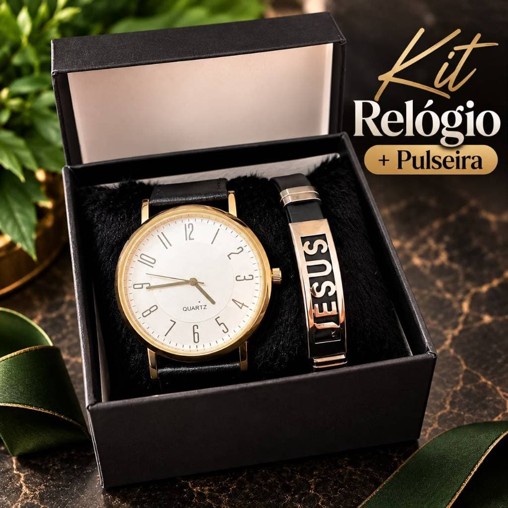 Kit Masculino Relógio + Pulseira Jesus 2 Pçs de Silicone Masculino com Caixa