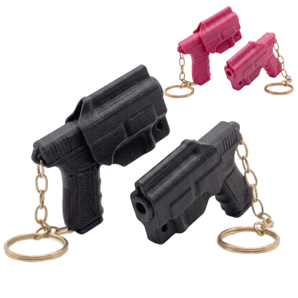 Kit 2 Chaveiros Mini Pistola Glock com Coldre Funcional para Chaves Acessório Tático Premium