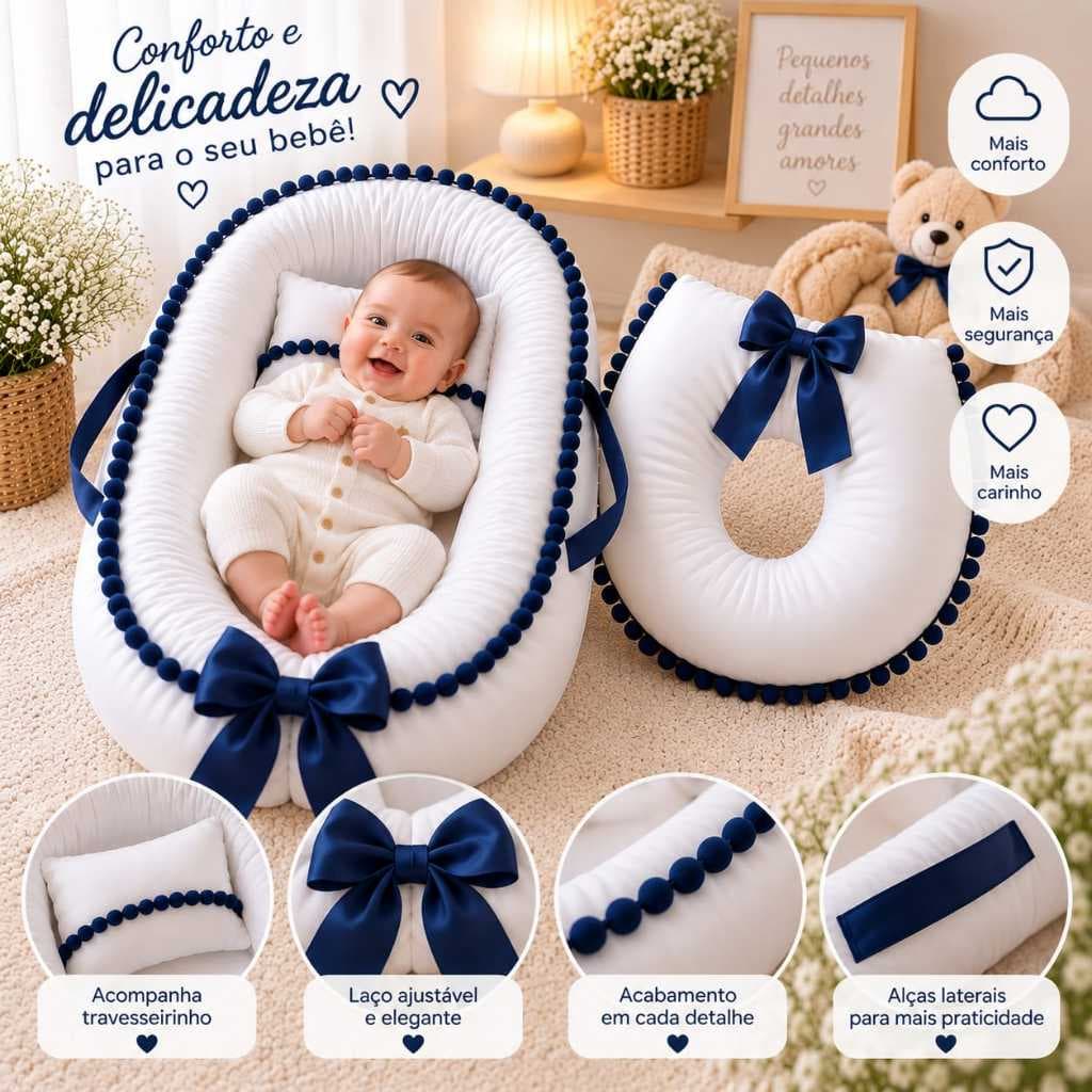 Ninho Redutor Bebê +Almofada de Amamentação Pompom Luxo