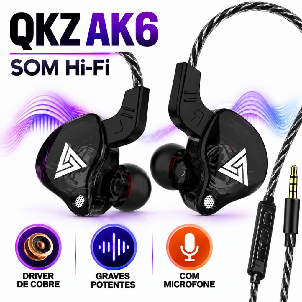 QKZ AK6 fone de ouvido com fio e microfone cobre driver fone de ouvido esportivo hifi baixo estéreo no ouvido