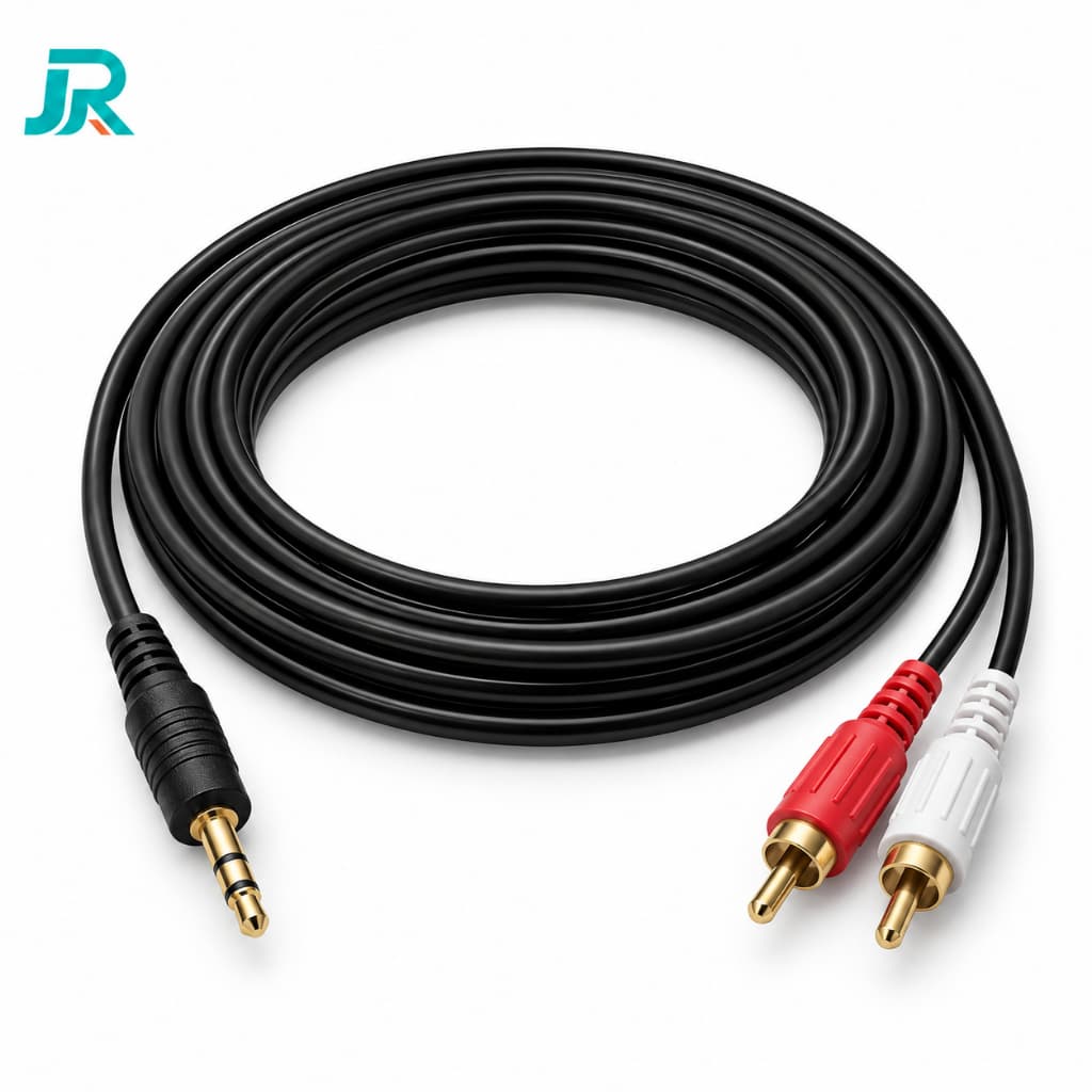 Cabo P2 para 2 RCA 5 Metros Auxiliar Áudio Estéreo 3,5mm Macho para Caixa de Som TV PC Notebook Celular Amplificador