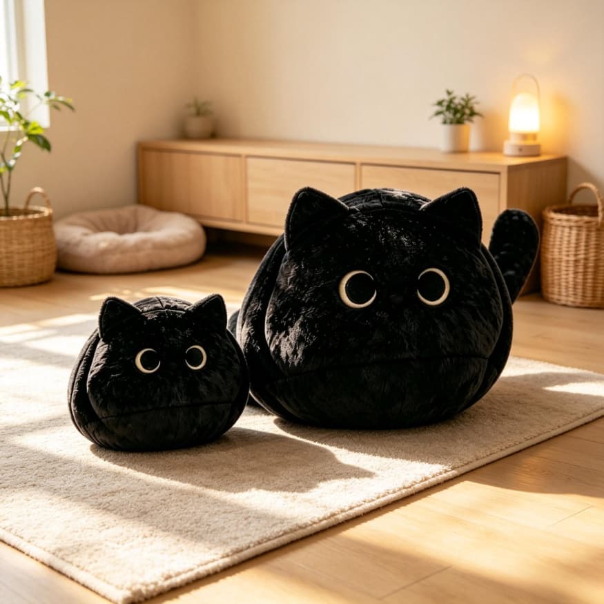 Pelúcia Gatinho Redondo com Cauda, Almofada Gato Super Macio, Decoração de Quarto, Presente Fofo para Crianças e Adultos