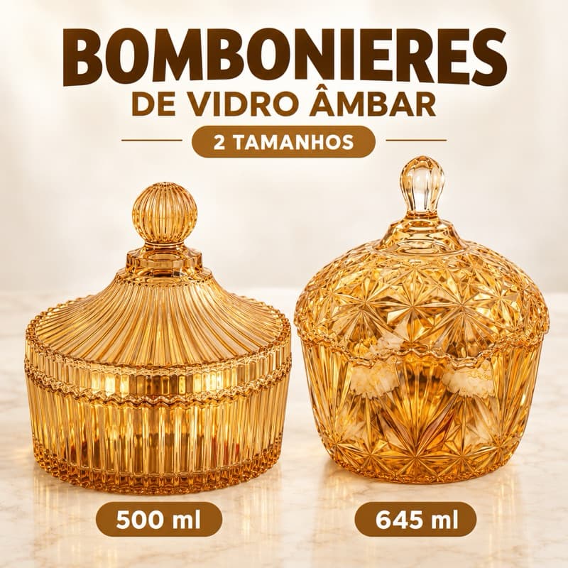 Bomboniere de Vidro Grande com Tampa 500ml 645ml Transparente Âmbar Pote Baleiro Porta Doces Balas Bombons Decoração
