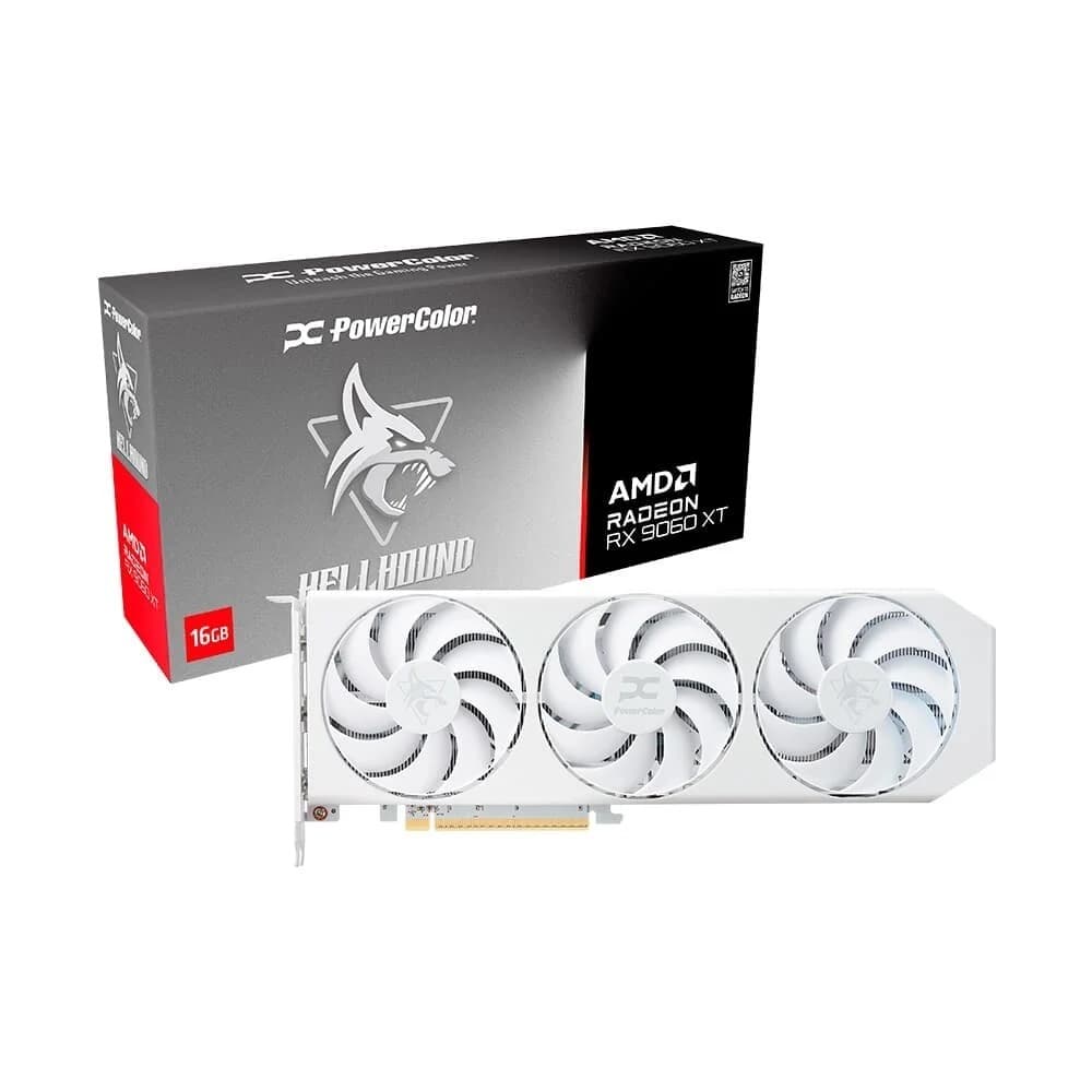 Placa de Vídeo PowerColor RX 9060 XT Hellhound Spectral White AMD Radeon, 16GB, GDDR6, Tripe Fan, OpenGL 4.6 - RX9060XT