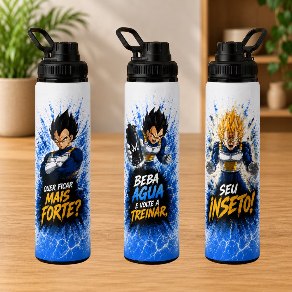 Garrafa Vegeta Dragon Ball Personalizada Alumínio 700ml Tampa Cantil Antivazamento Anime Otaku