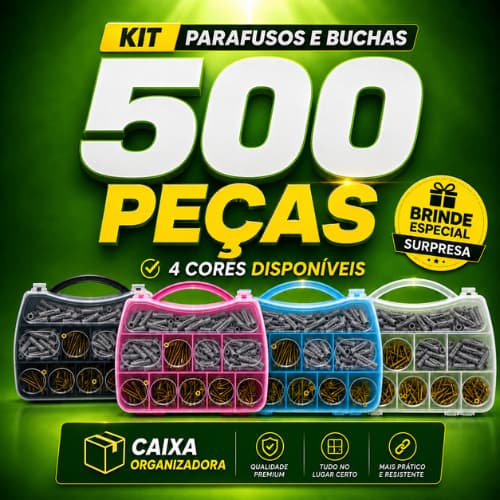 Kit 500 Peças - Parafusos e Buchas Multiuso + Maleta Organizadora + Brinde Especial