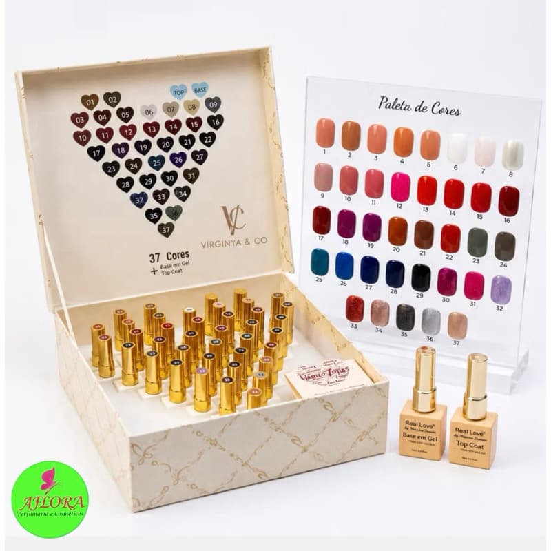 Kit 37 Cores Esmalte em Gel Real Love + Gel Base + Top Coat Kit Manicure Sincera Sem Hema Sem TPO Alta Pigmentação 10ml